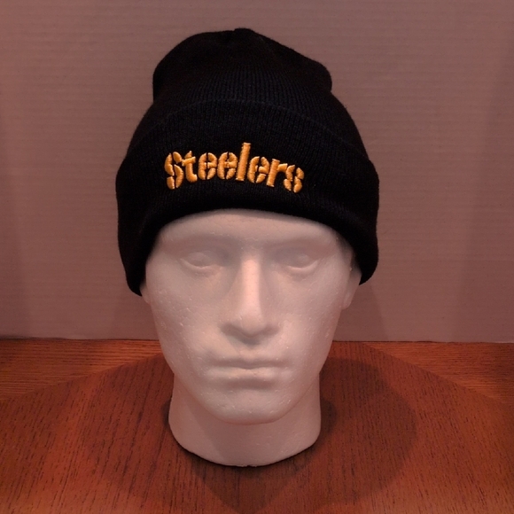 NFL Team Apparel Reebok Adult One Size Black Cufffed Steelers Ski Cap - Picture 1 of 6